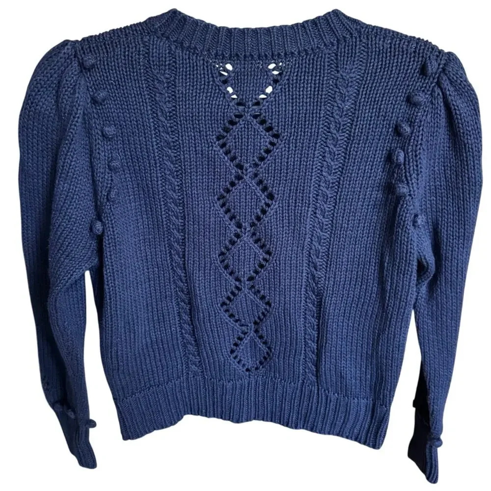 Doen Forget Me Not Cable Knit Floral Cardigan Navy Blue Size Small